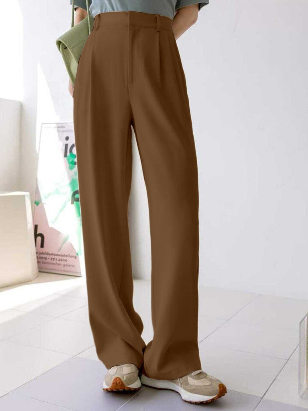 AAHWAN Women Relaxed Loose Fit High-Riise  Trousers