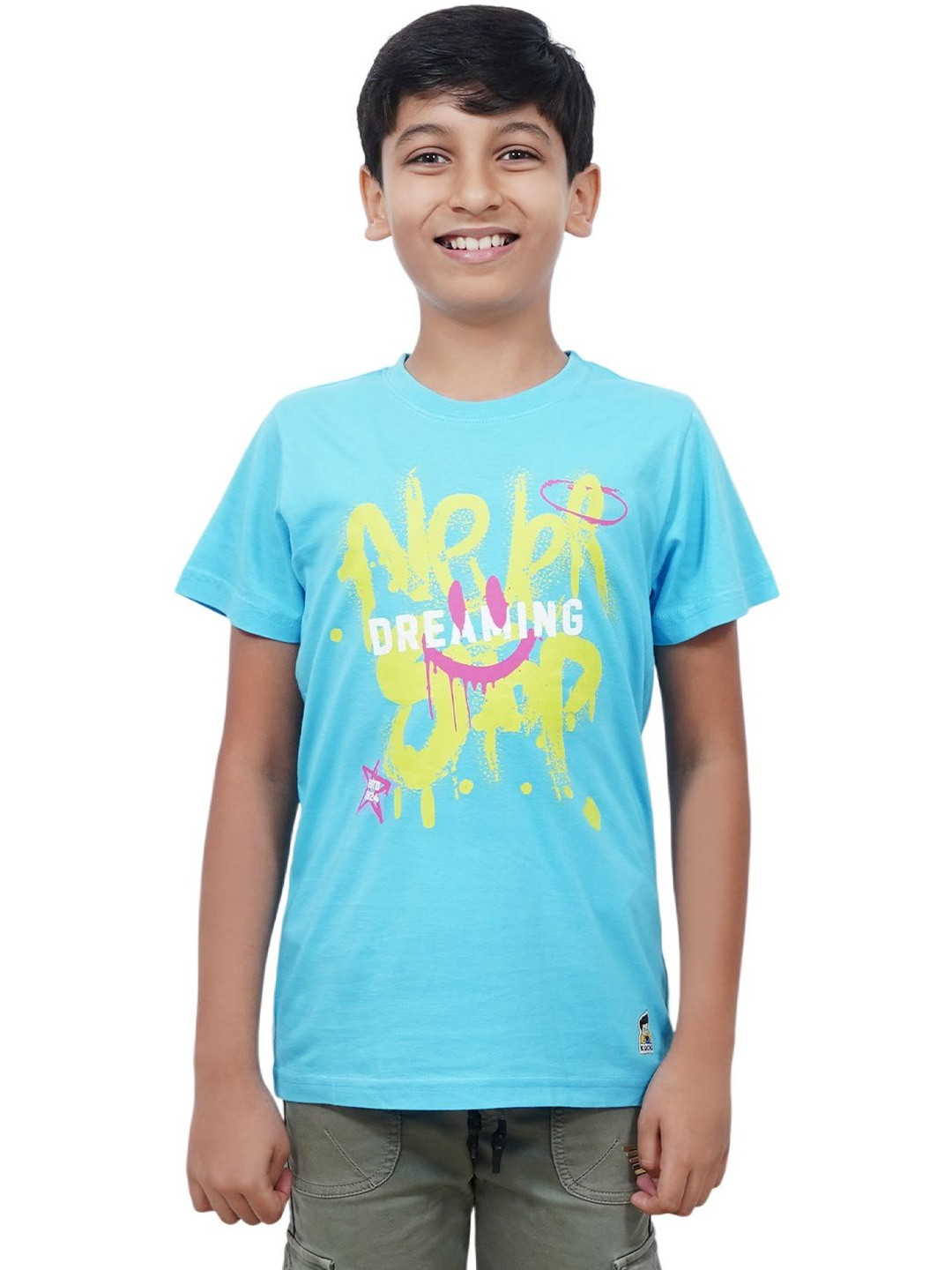 KUCHU Kids Blue Never Stop Dreaming Printed Round Neck T-shirt