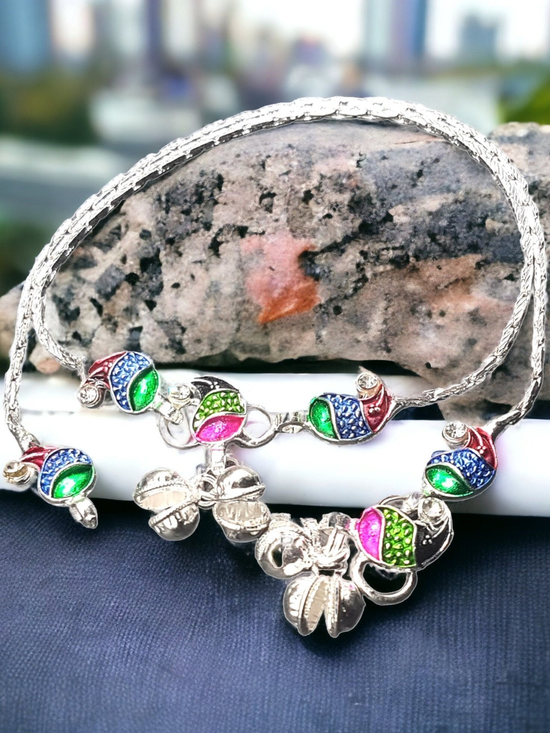 BR Ornaments Women Pack of 2 Brass-Plated Artificial Stones Anklet