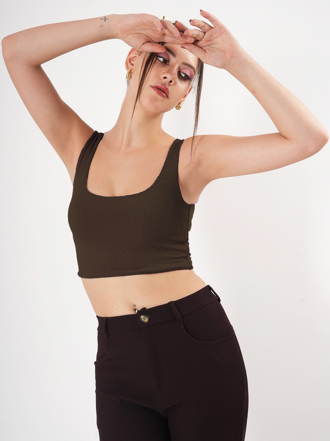 clobug Women Ribbed Square Neck Sleeveless Crop Tank Top