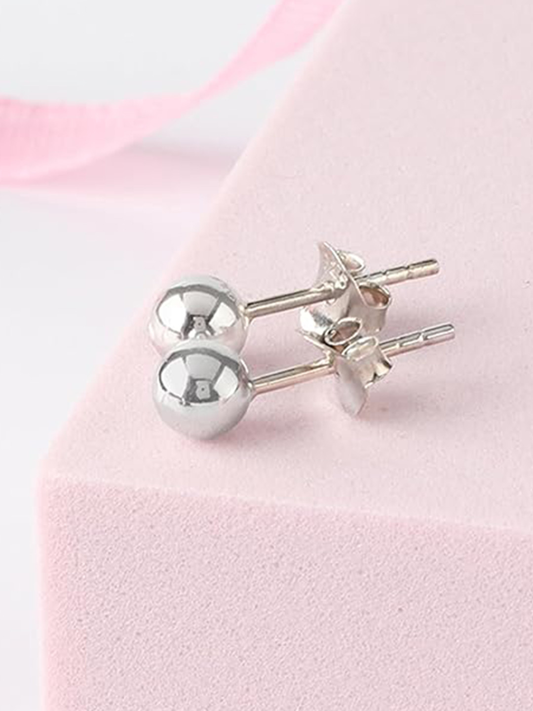 RAGABANDHA DESIGN STUDIO Silver-Plated Circular Ball Shaped Studs Earrings- 3mm