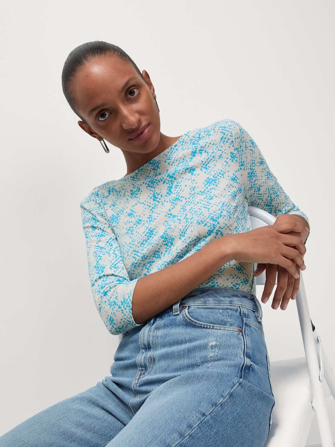 Marks & Spencer Women Printed Slim Fit Slash Neck Cotton Top