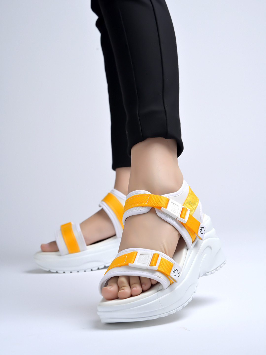 Stylestry Women Yellow Casual Mesh Platform Sandals