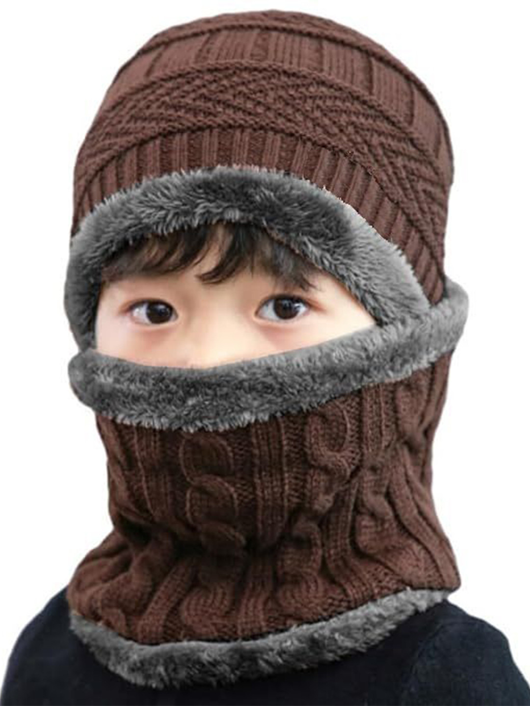 Gajraj Kids Woolen Colourblocked Cap and Neck Scarf Set