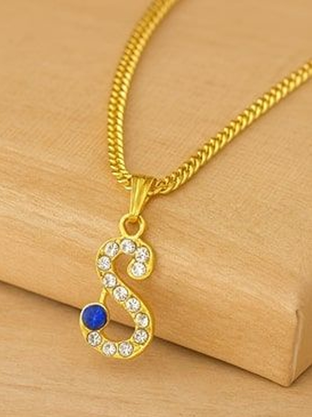 Anek goods Unisex Artificial Stone Studded Alphabet S Pendant With Chain