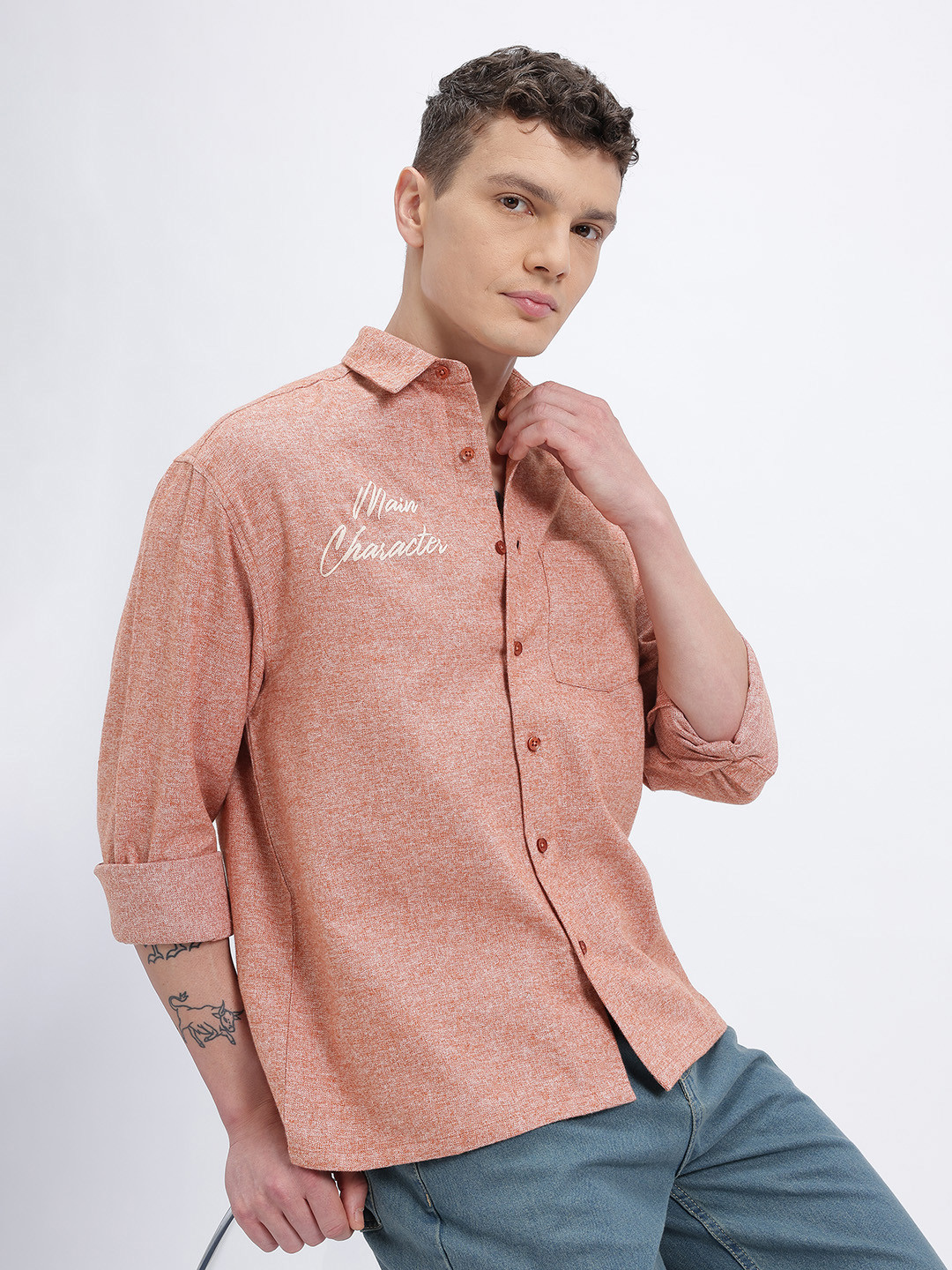 glitchez Printed Detail Relaxed Fit Flannel Shirt