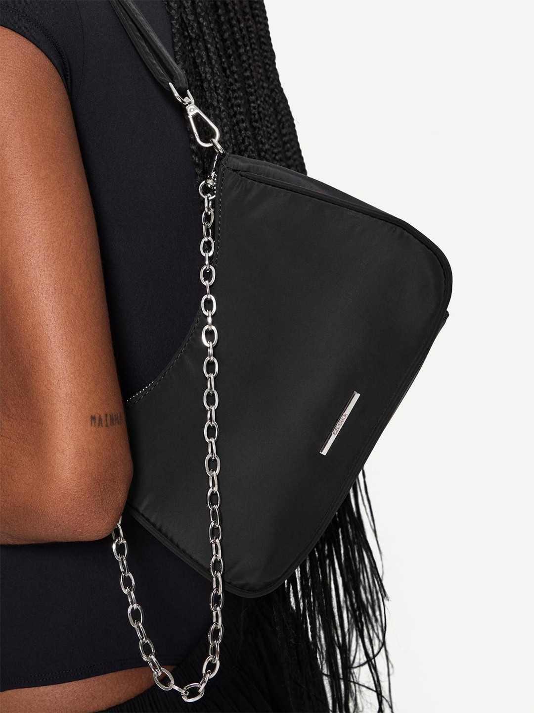 Bershka Multi-way Satin Crossbody Bag With Chain-black