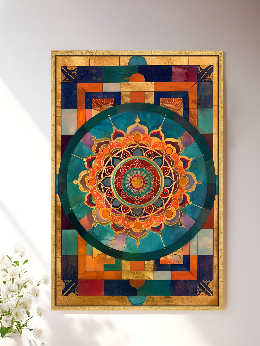 Art Street Teal & Orange Abstract Mandala Canvas Wall Art