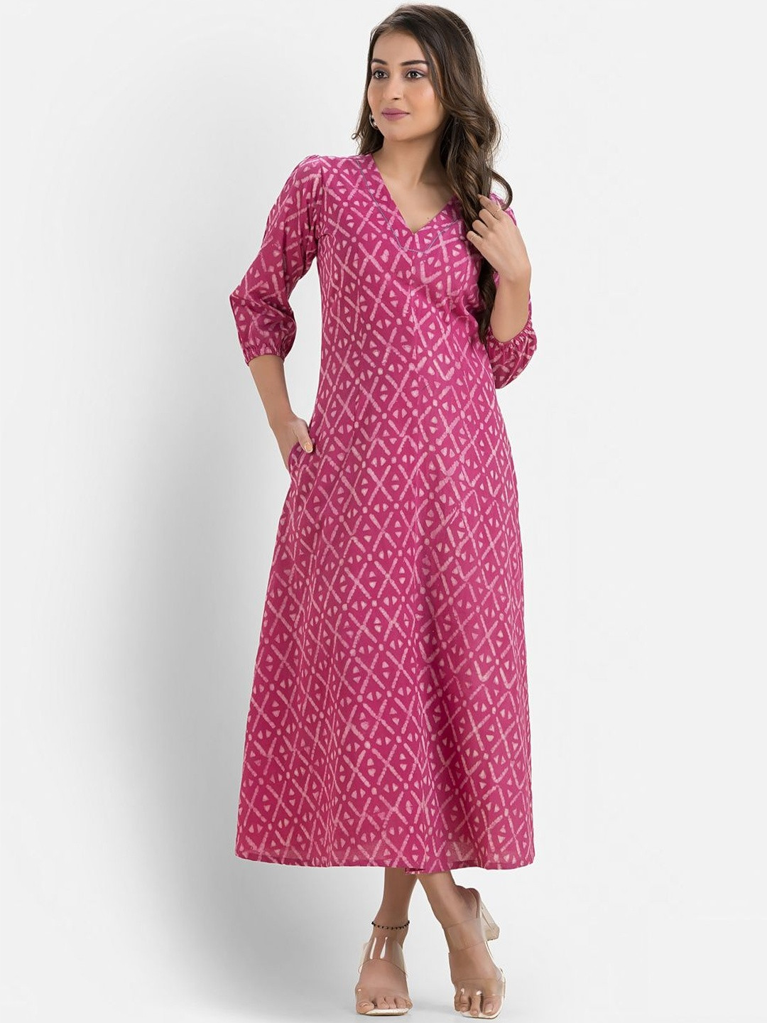 Crazy Needle Abstract Printed Cotton A-Line Midi Dress