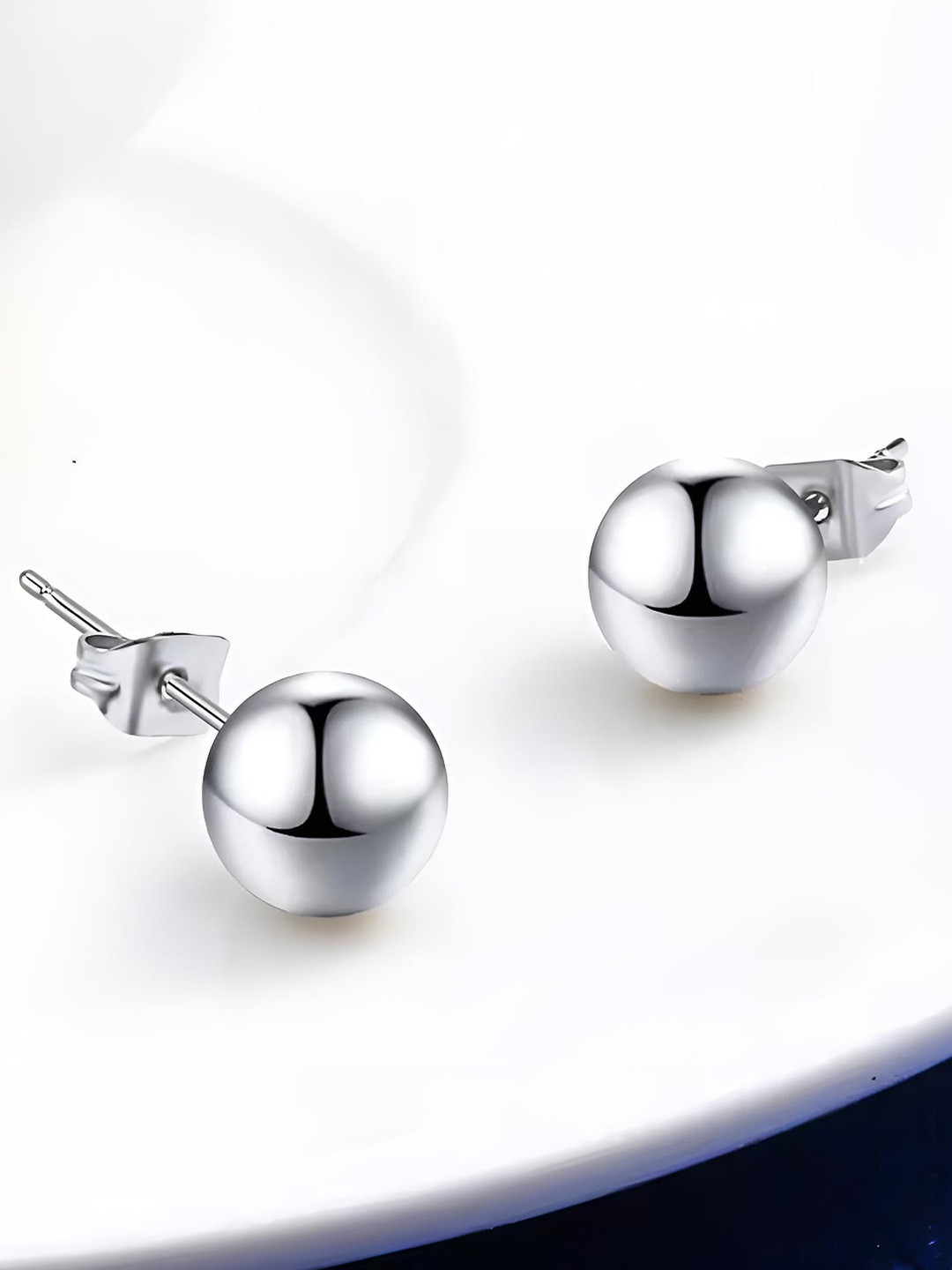 RAGABANDHA DESIGN STUDIO Silver-Plated Circular Ball Shaped Studs Earrings- 4mm