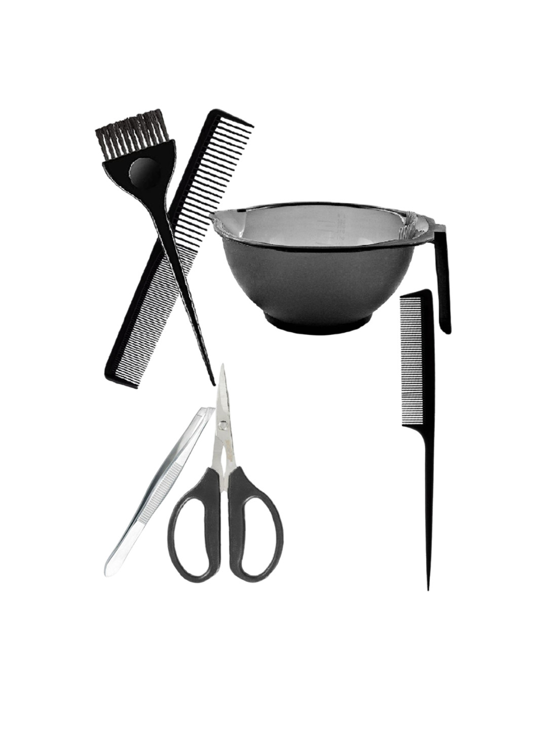 Adbeni Set Of 6 Hair Dye Bowl, Applicator Brush, Combs, Tweezer & Scissors - Black