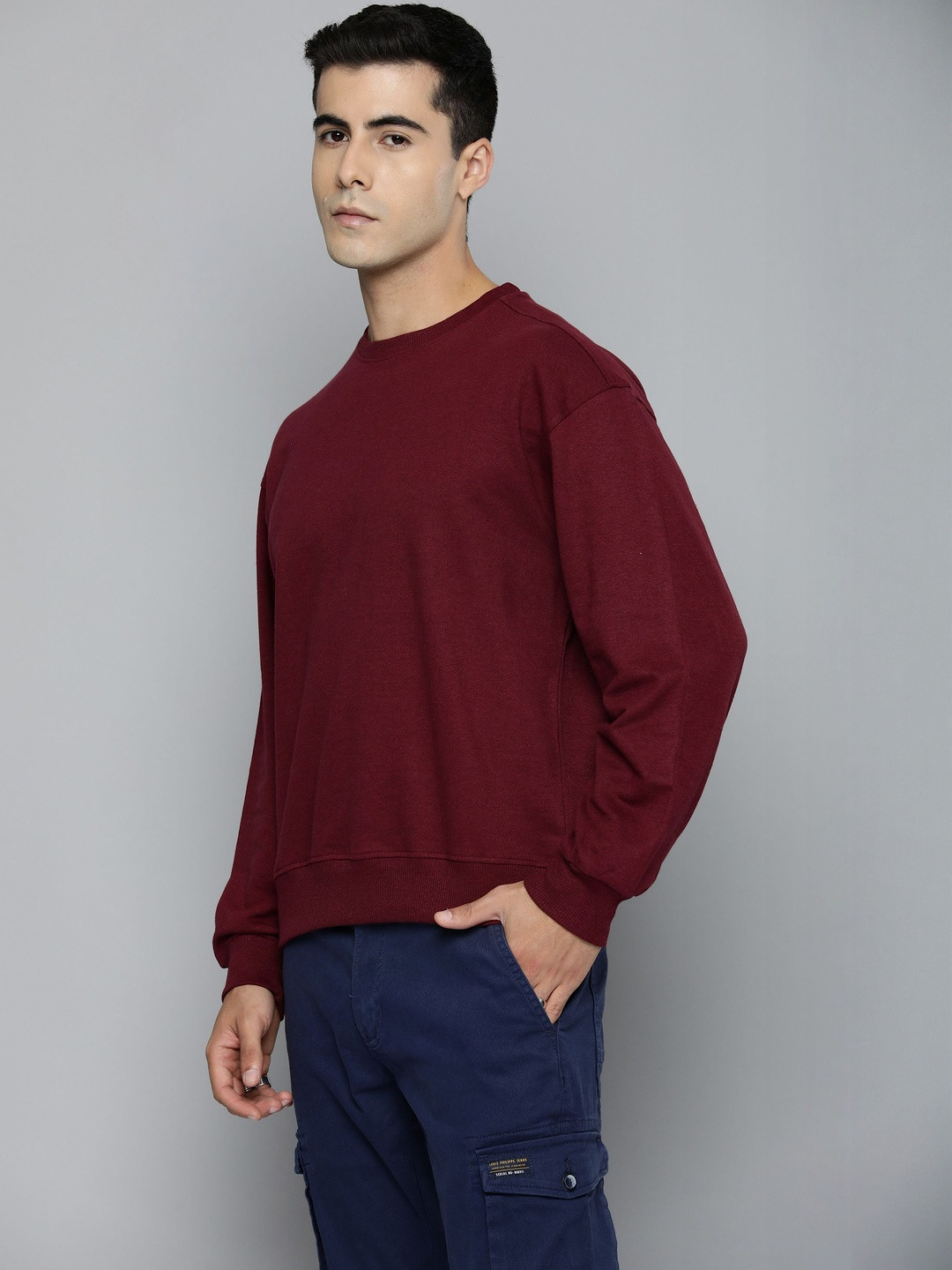 Moda Rapido Men Burgundy Fleece Oversize Sweatshirt