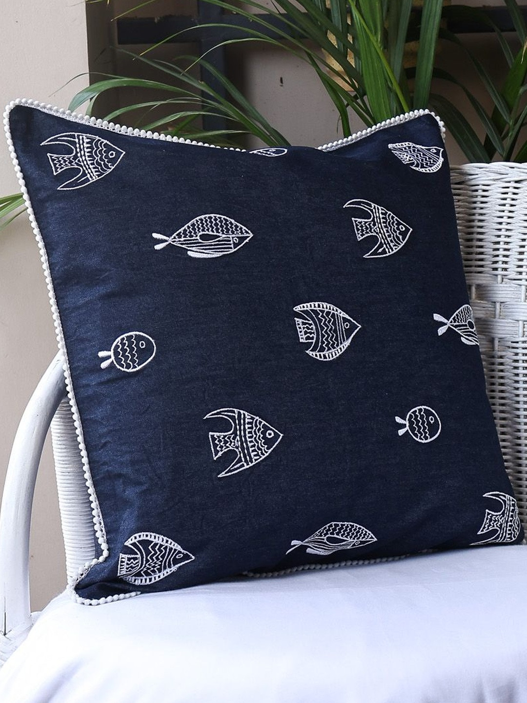 Crown of Poppies Ocean Tales Denim Cushion Cover