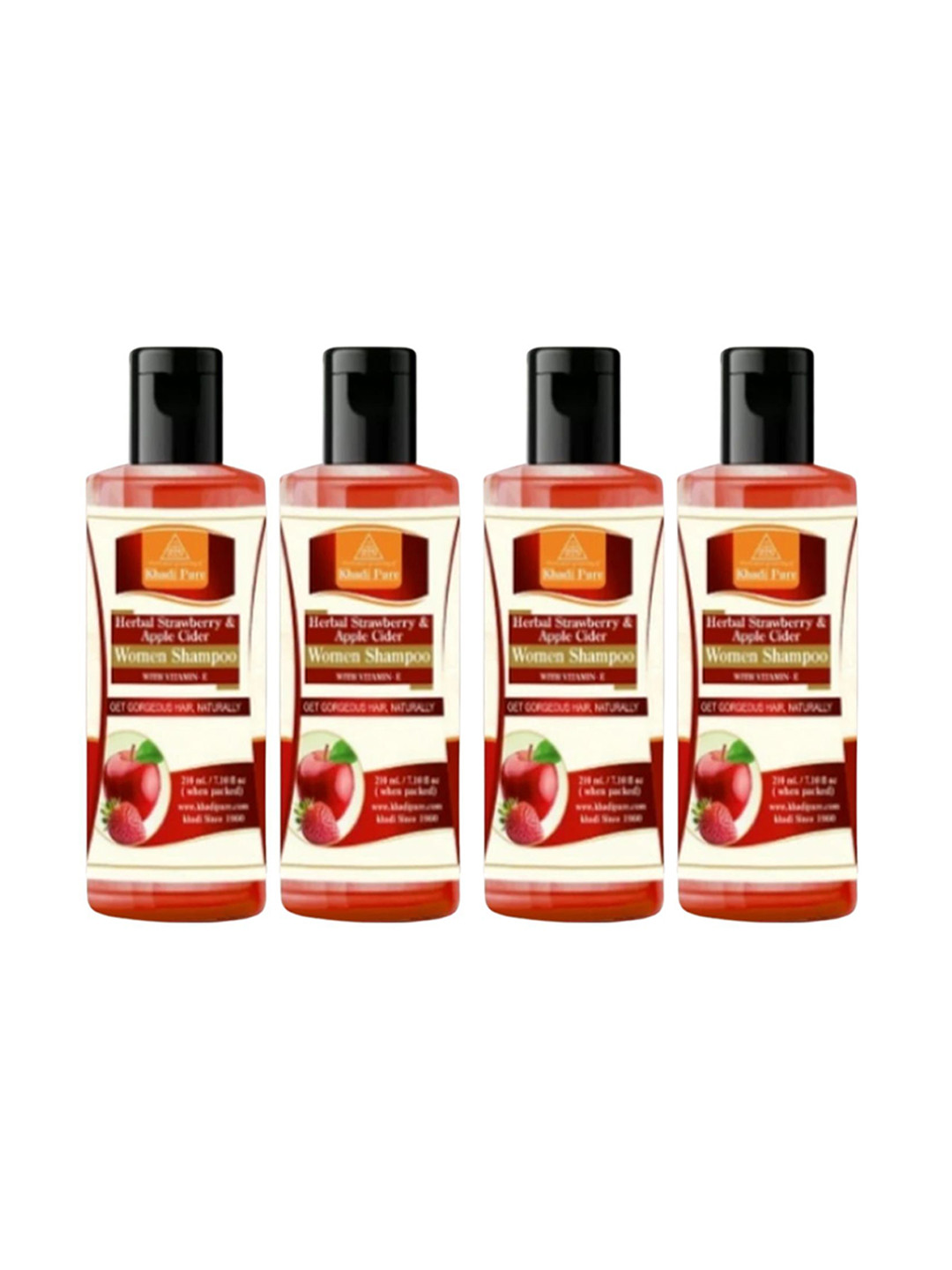Khadi Pure Set Of 4 Herbal Strawberry & Apple Cider Shampoo - 210 ml Each