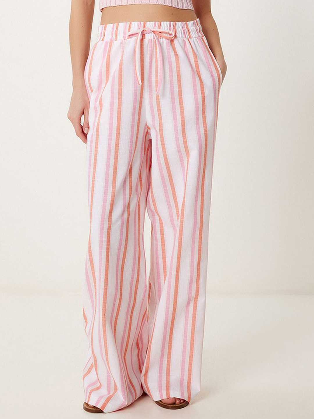 Happiness istanbul Oranj Women Striped Regular Fit Mid-Rise Culottes Trousers