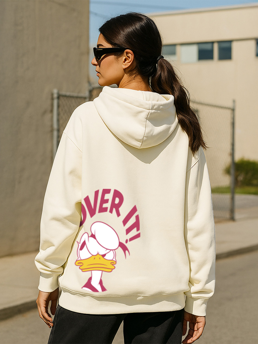 JUNEBERRY Disney Donald Duck Printed Cotton Fleece Regular Fit Hooded Pullover Sweatshirt