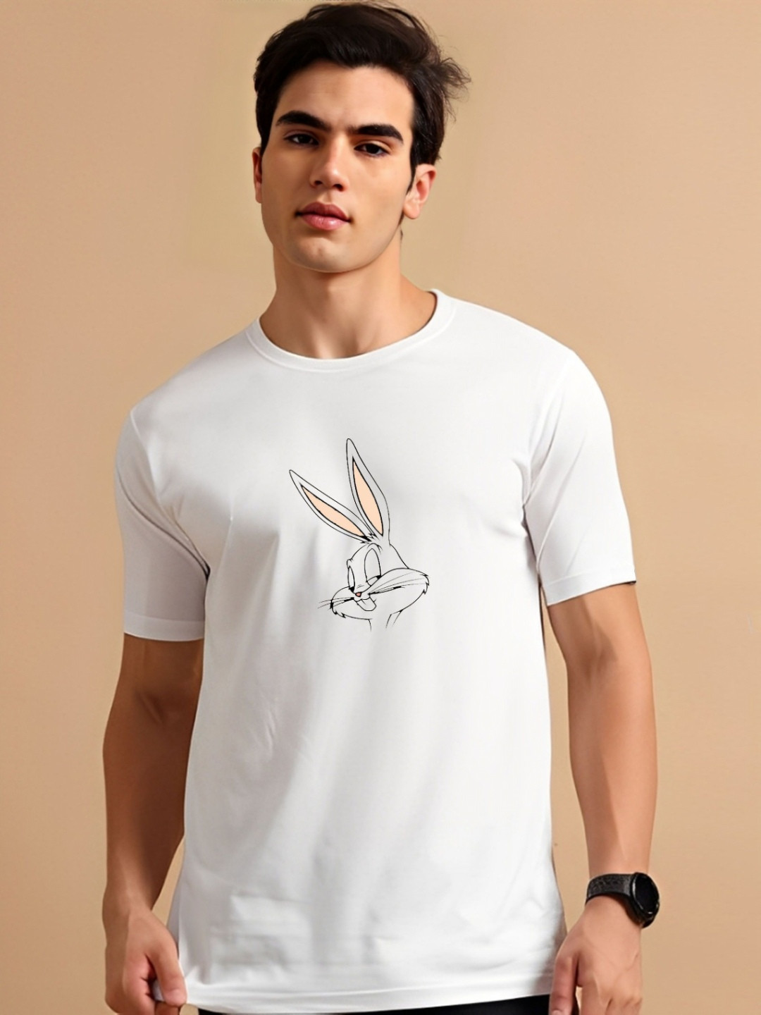 Parona Men Bugs Bunny Graphic Printed Round Neck Slim Fit T-shirt
