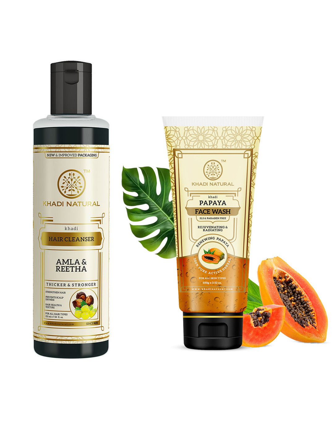 Khadi Natural Set of Amla Reetha Shampoo 210ml & Papaya Face Wash 100g