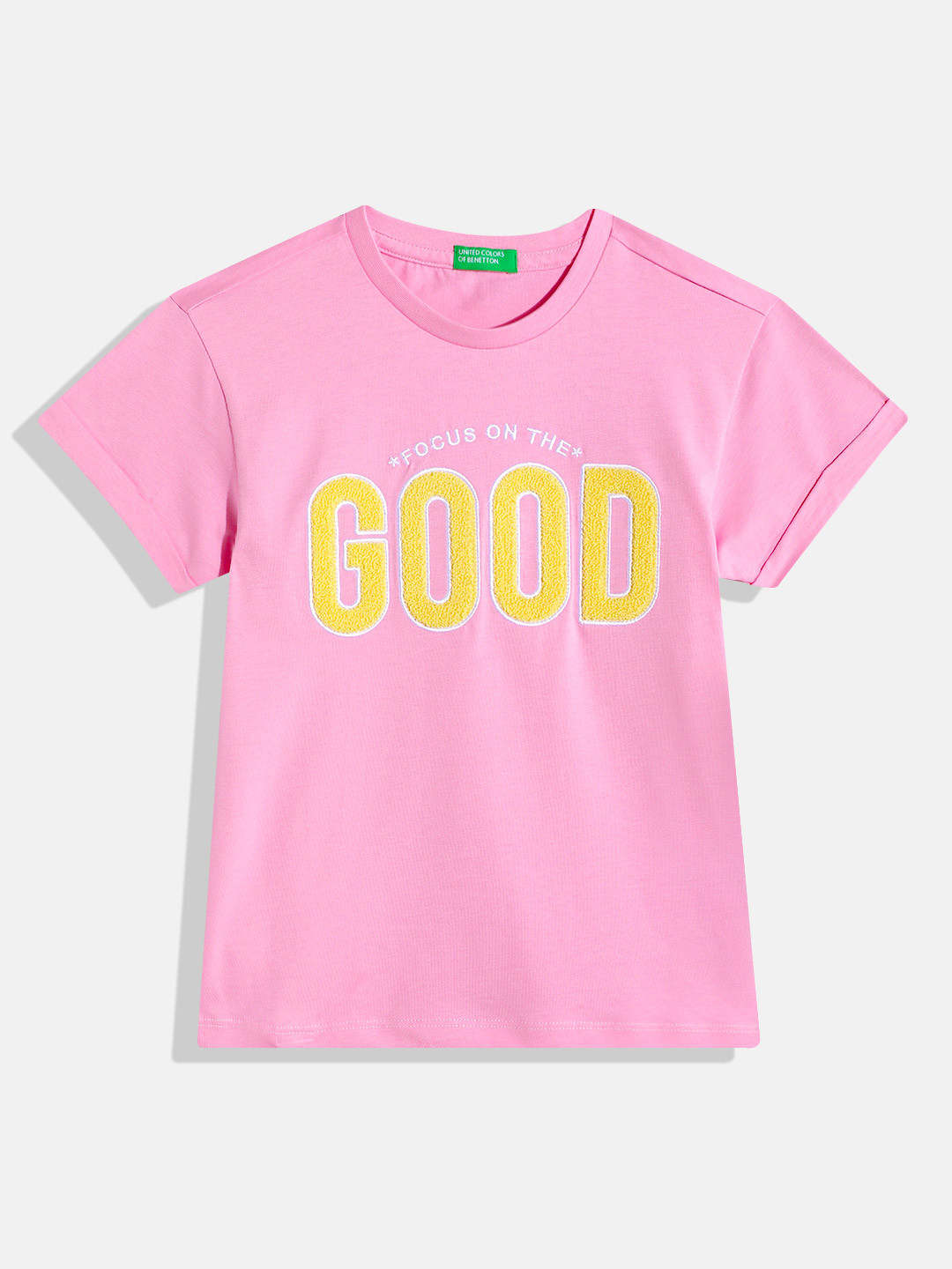 United Colors of Benetton Girls Towel Typography Pure Cotton T-shirt