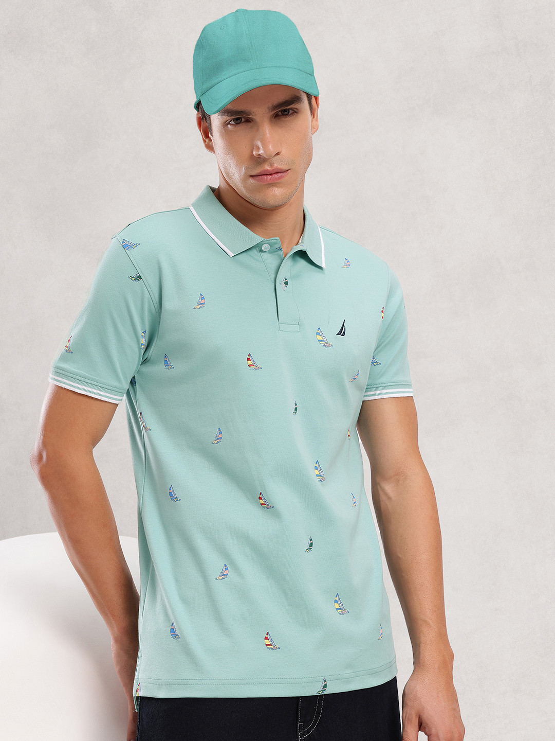 Nautica Men Printed Polo Collar Pure Cotton T-shirt