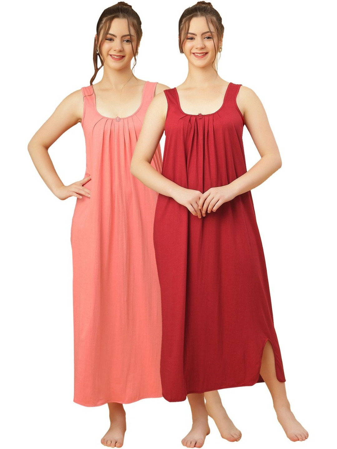GANIX FASHION THAT DEFINE YOU Women Pack of 2 Pure Cotton Maxi Nightdress