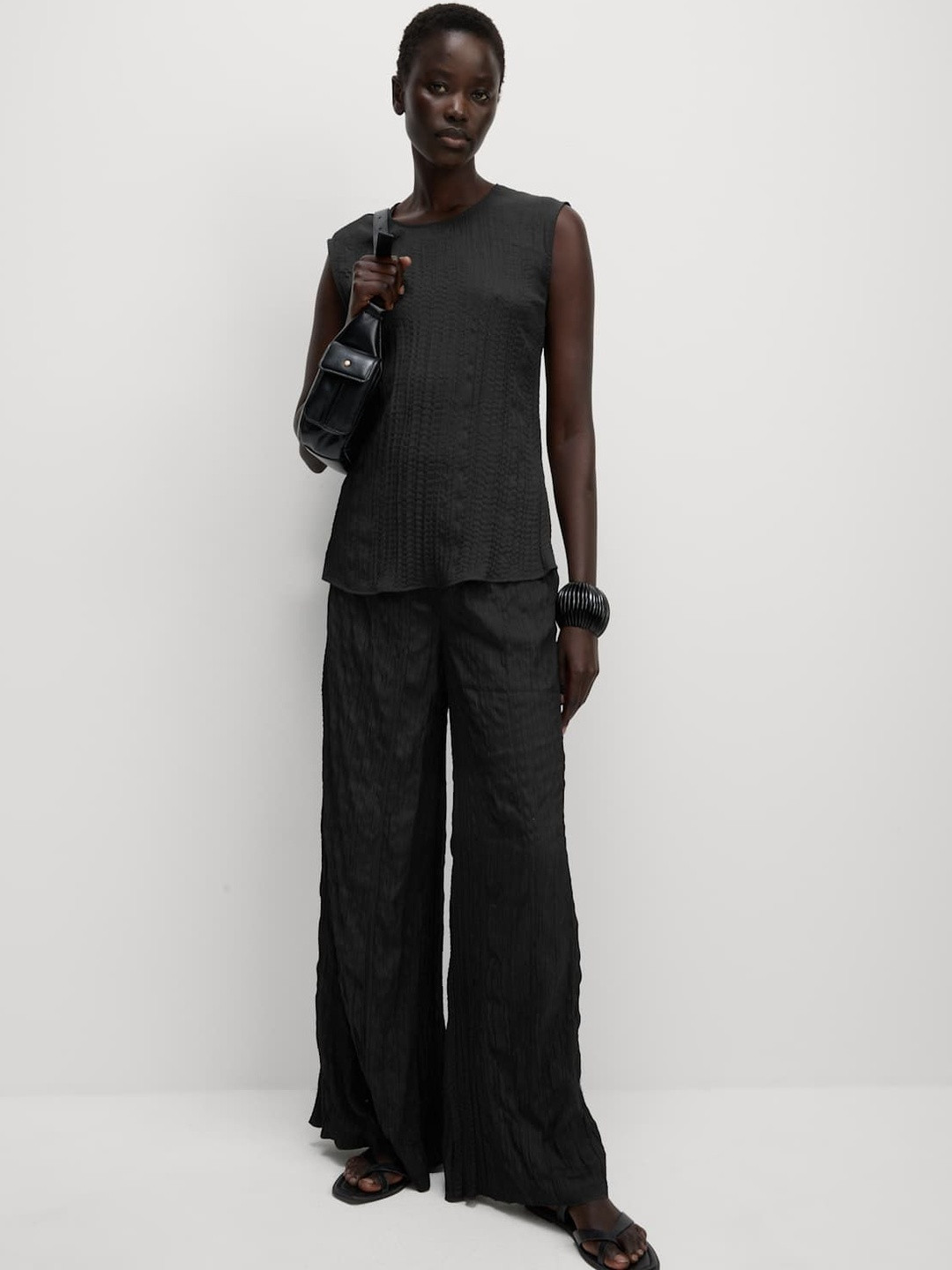 Marks & Spencer Women Self Design Smockied Sleeveless Top