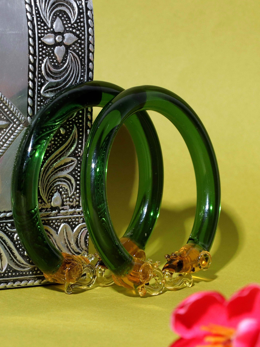 THE GOLDEN CASCADE Set Of 2 Glass Elepahnt Kada Bangles
