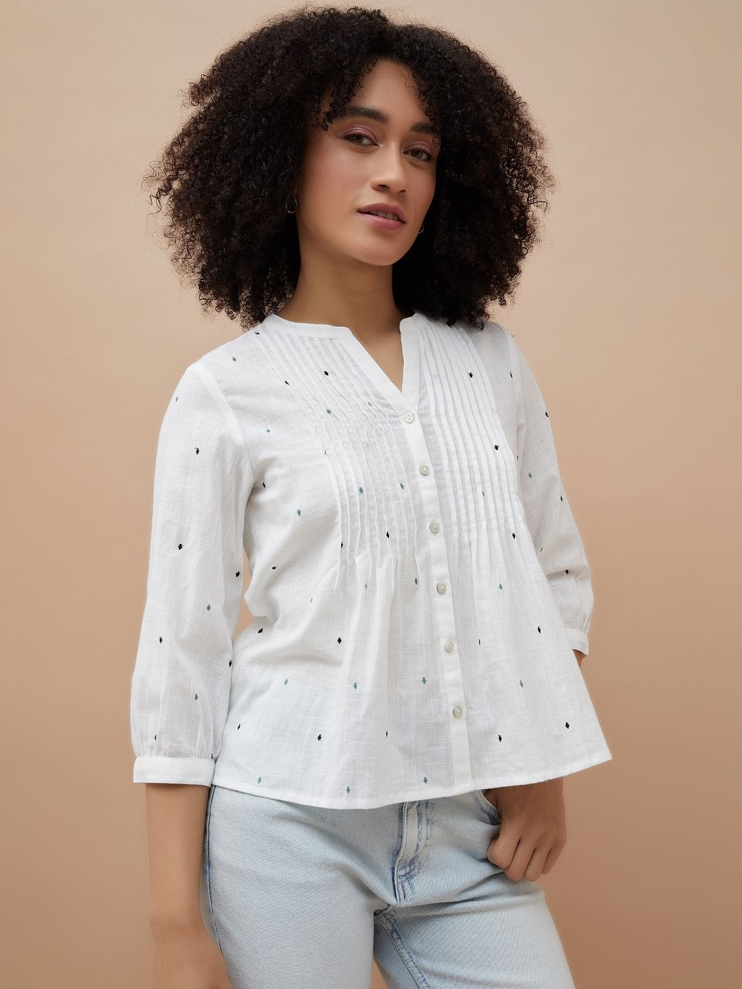 Fame Forever by Lifestyle Women Embroidered Gathered or Pleated Cotton Regular Top