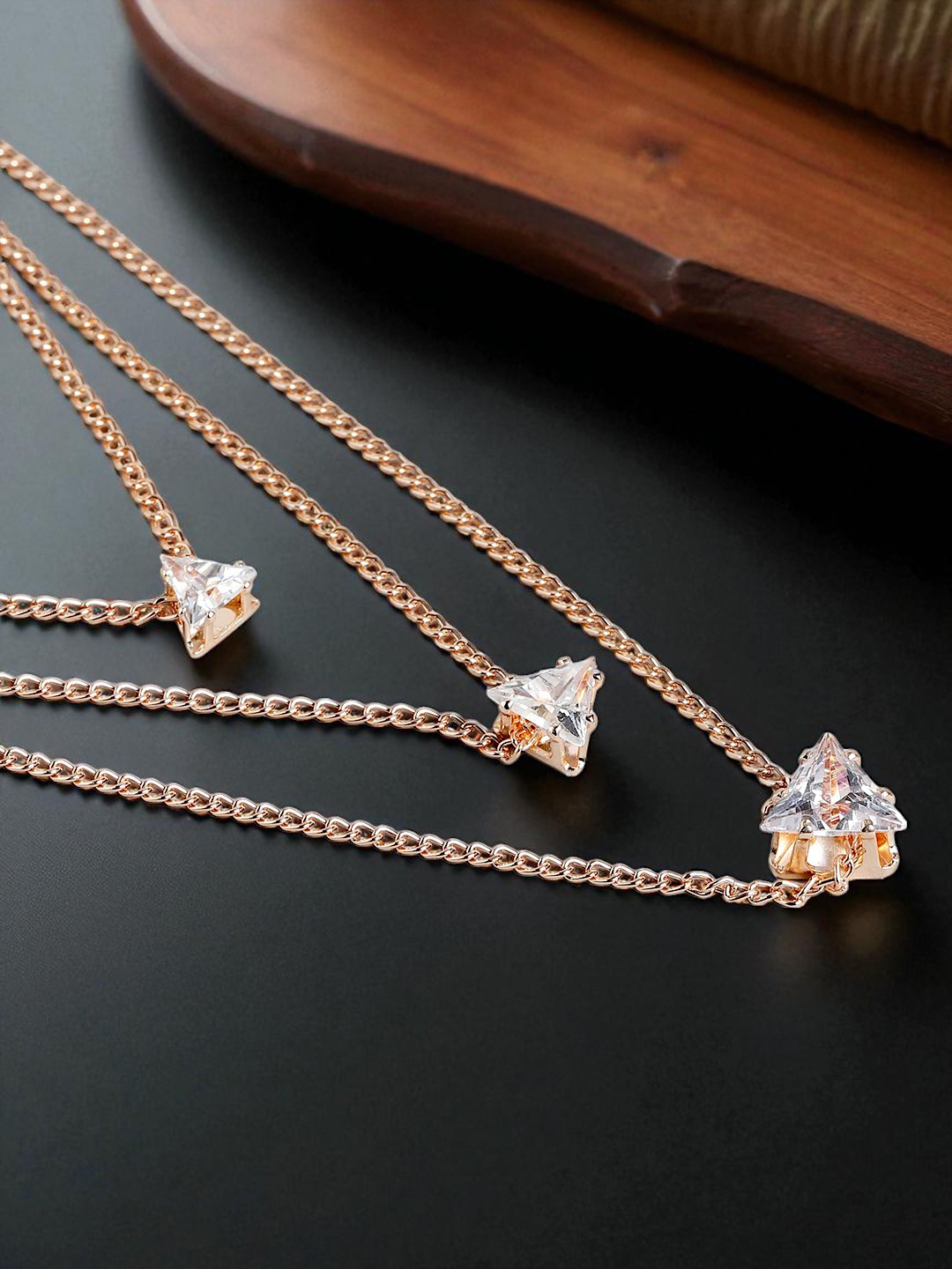 Kord Store Rose Gold-Plated Stone Studded Layered Necklace