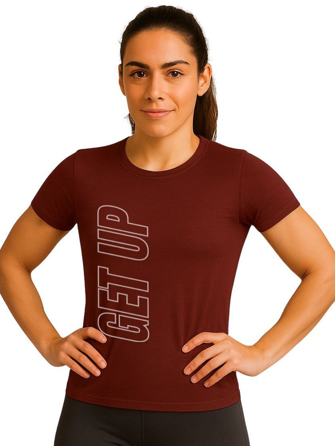 3Colors Women Dri-FIT Typography Printed Round Neck T-shirt
