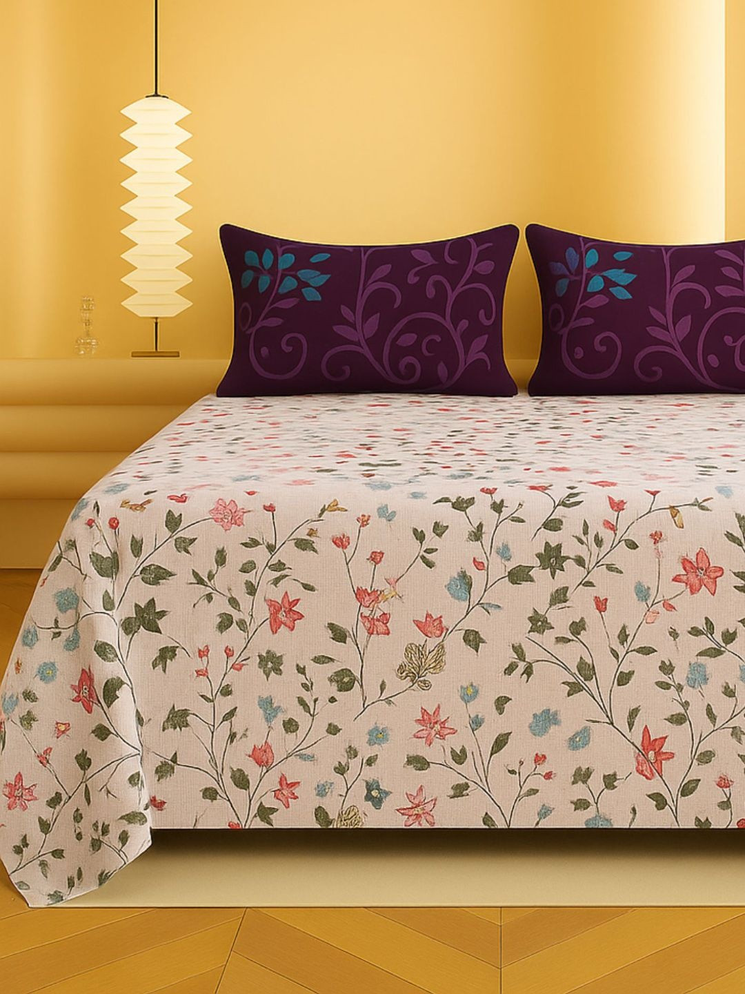bsb home Maroon & Peach 300 TC King Cotton Bedsheet With 2 Pillow Covers Set 2.2 m x 2.2 m