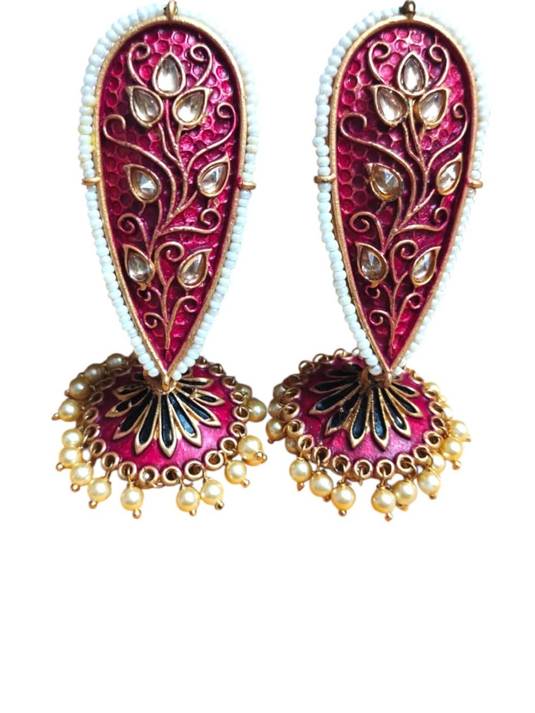 FASHION EMPIRE Women Floral Kundan Meenakari Jhumkas Earrings