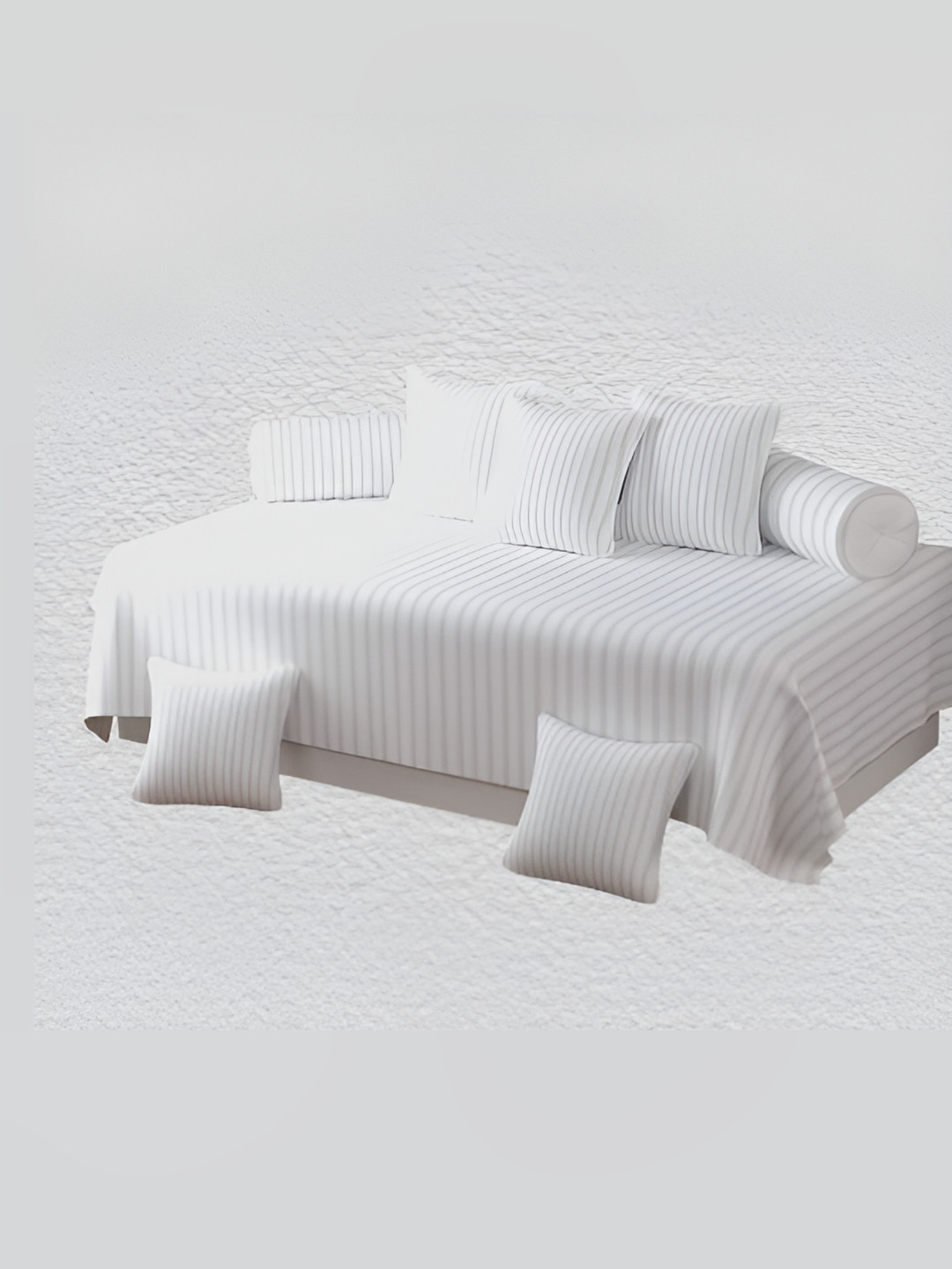 WELLNEST Unisex Set Of 8 White Striped Bedsheet with Bolster and Cushion Covers Diwan Set