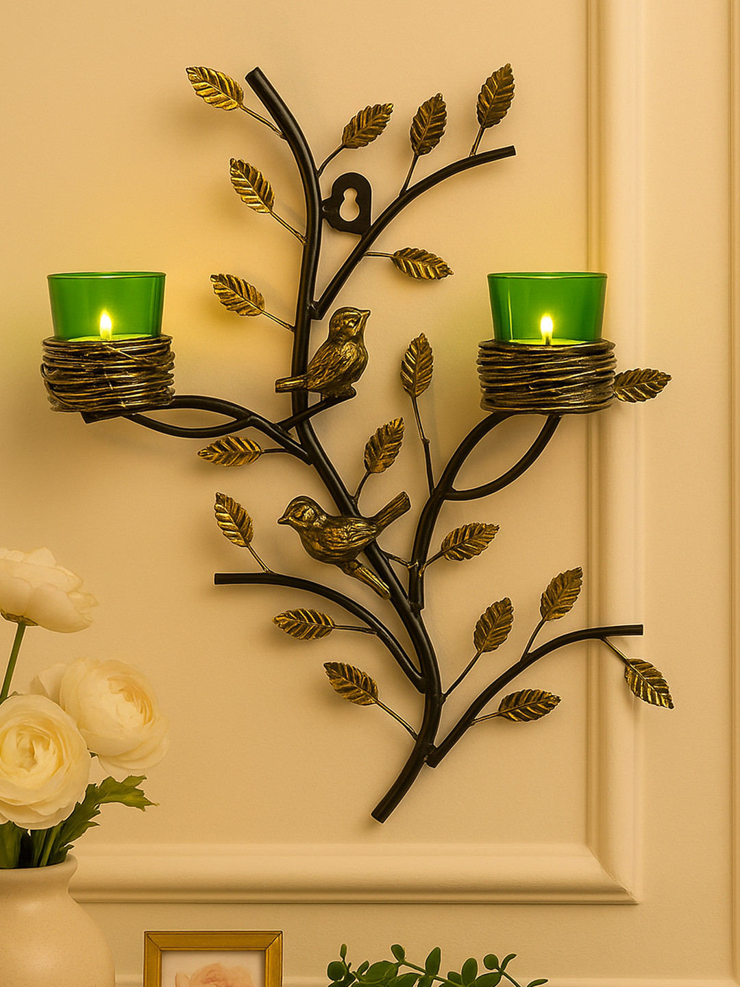 Homesake Green & Copper-Toned Tree-Shaped Candle Holder