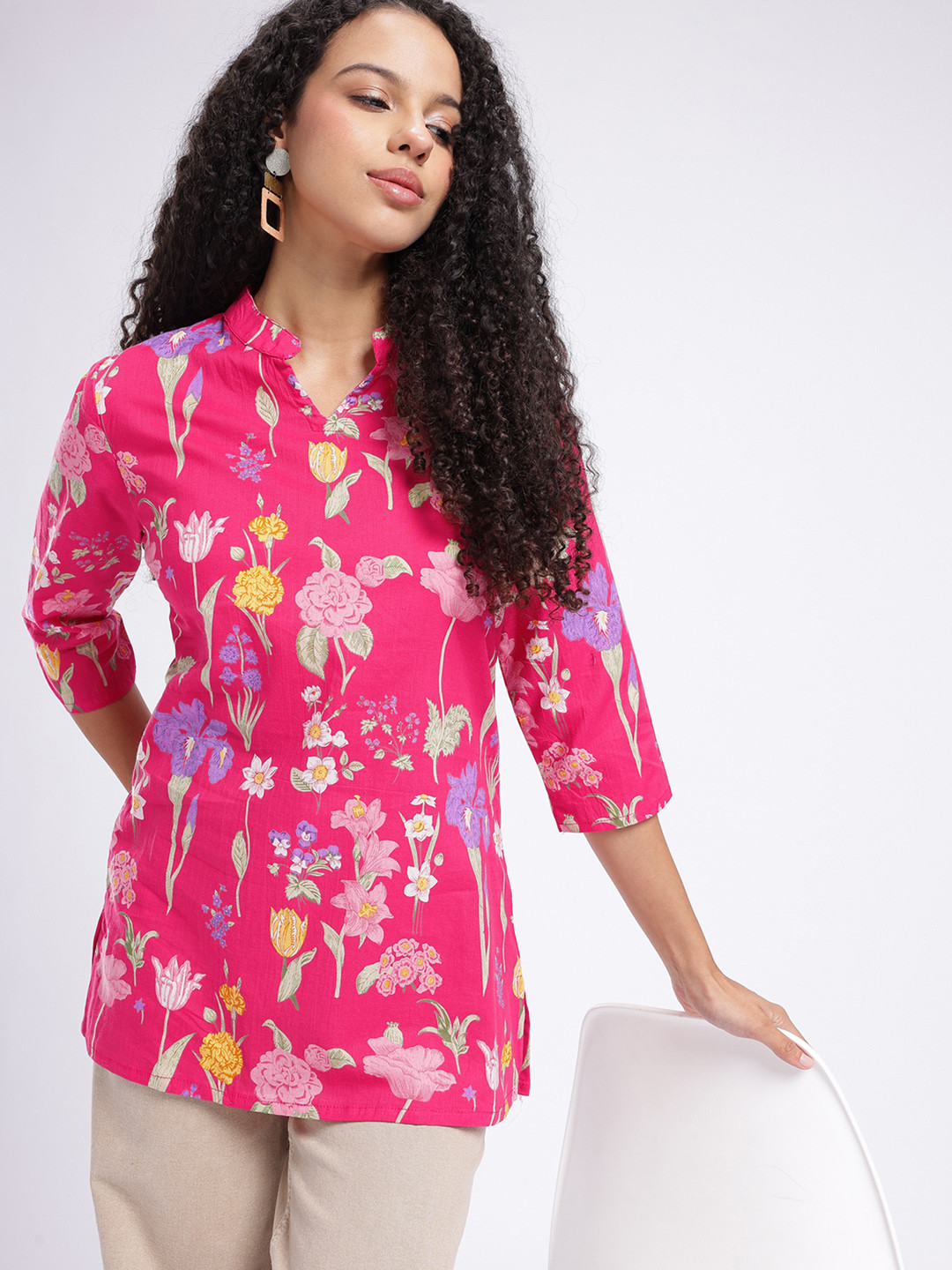 Anouk Rustic Floral Printed Mandarin Collar Straight Kurti