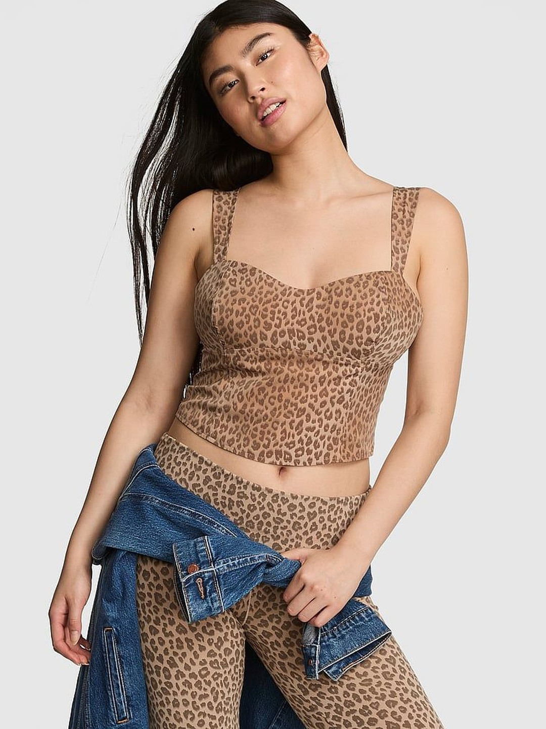 Victoria's Secret Women Animal Printed Sweetheart Neck Crop Top