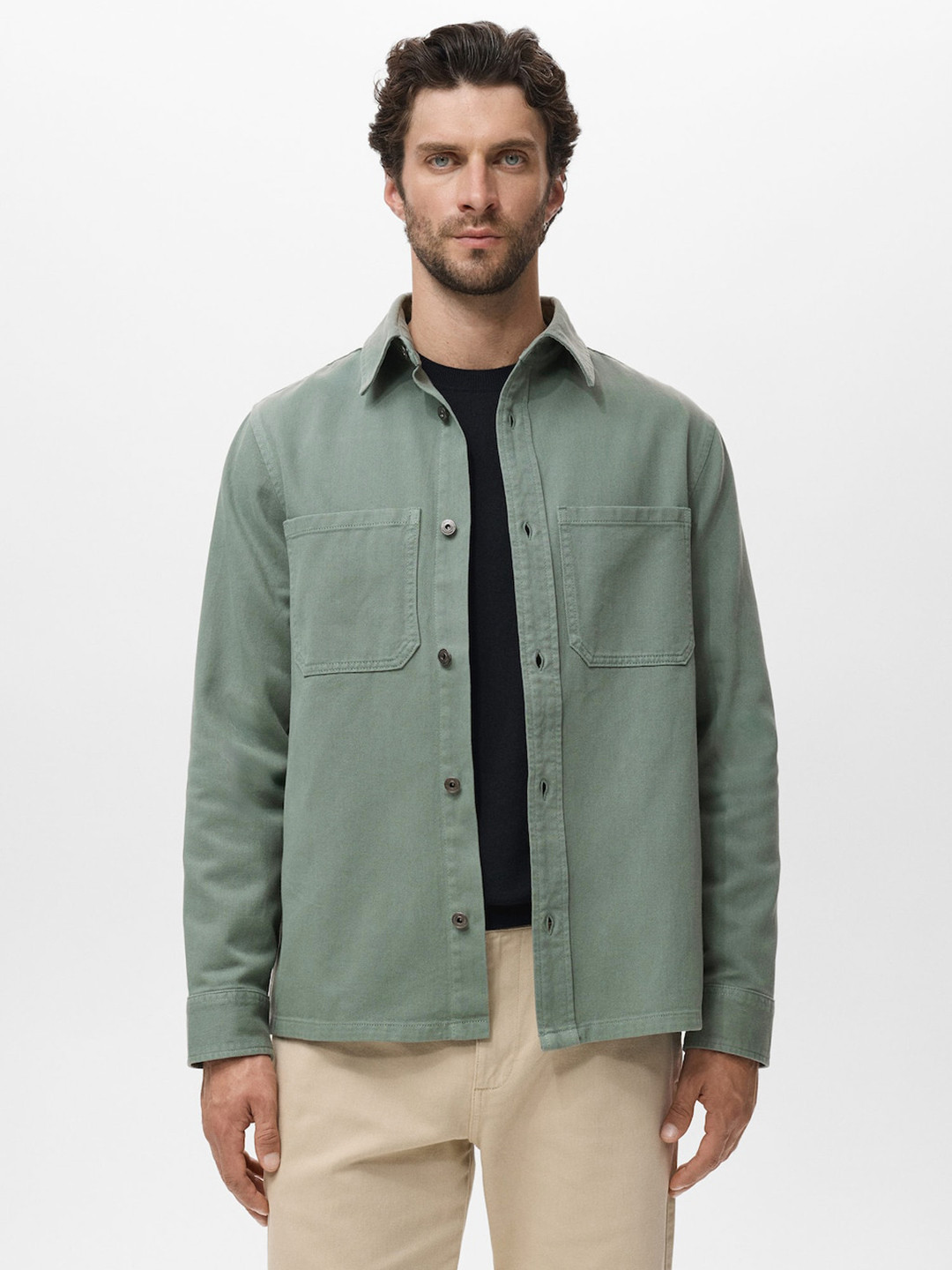 MANGO MAN Pocket Detail Pure Cotton Denim Shirt