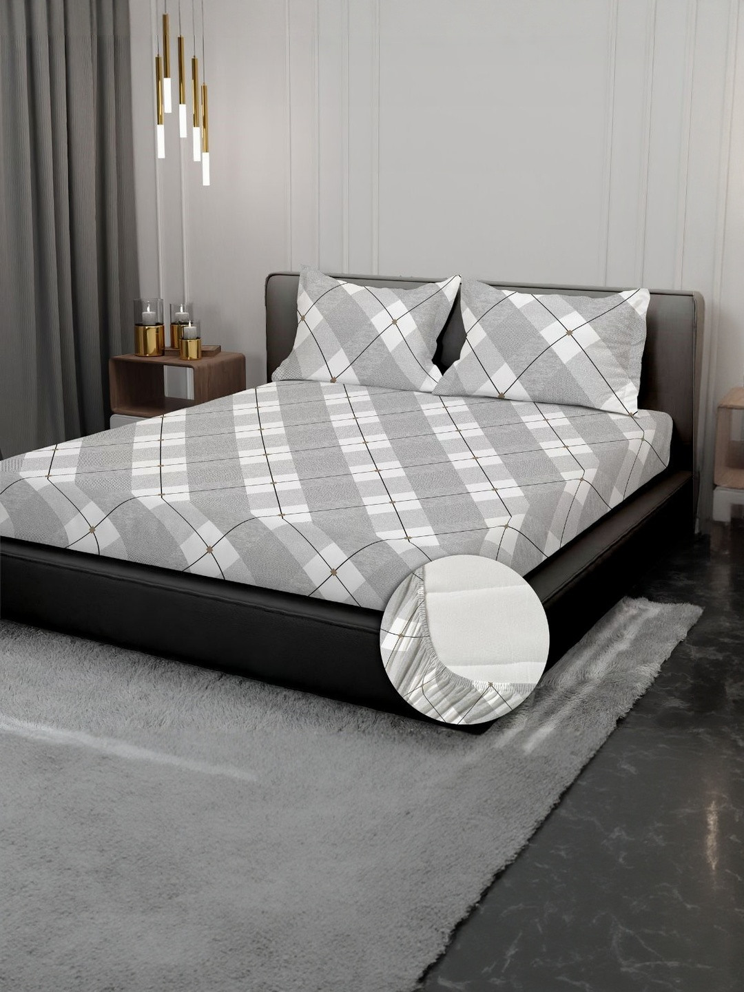 kurry home furnishing Geometric Printed Cotton Bedsheet with 2 Pillow Covers 250 x 240 cm