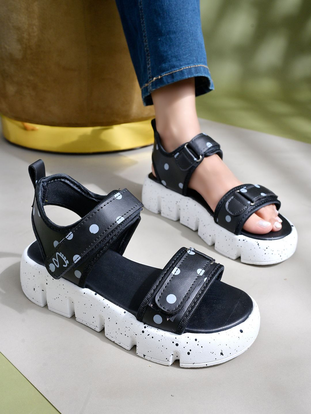 Stylestry Printed Backstrap Chunky Open Toe Flatform Sandals
