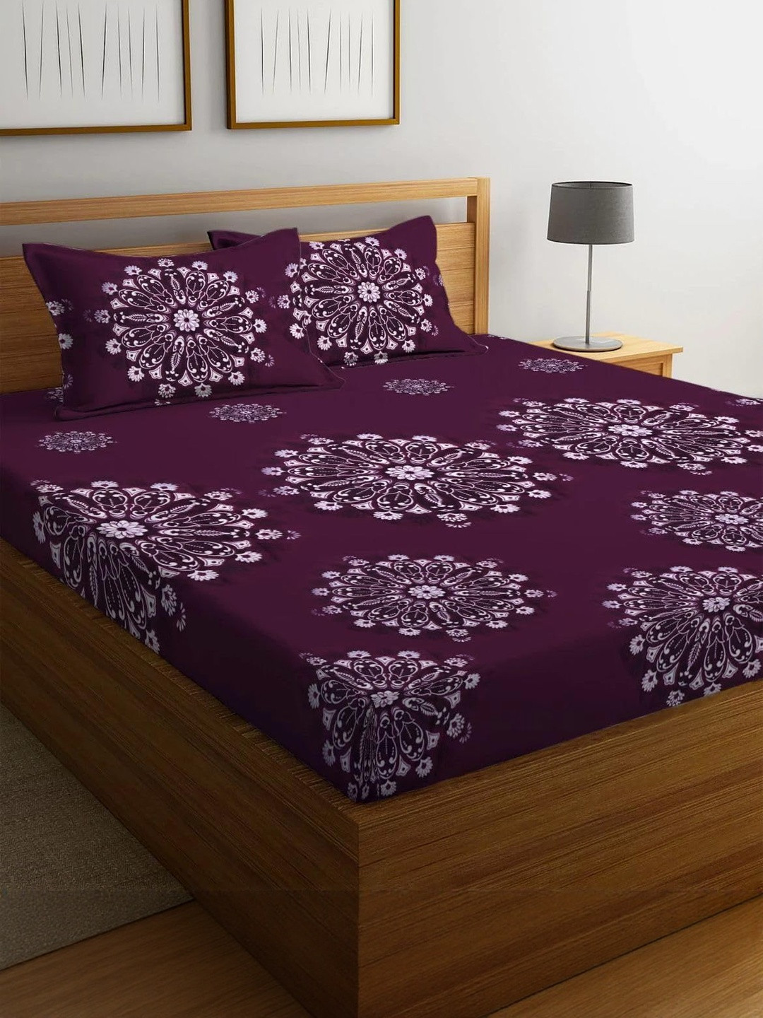 NEW TOWN Floral Print 210 TC Cotton Queen Bedsheet With 2 Pillow Covers