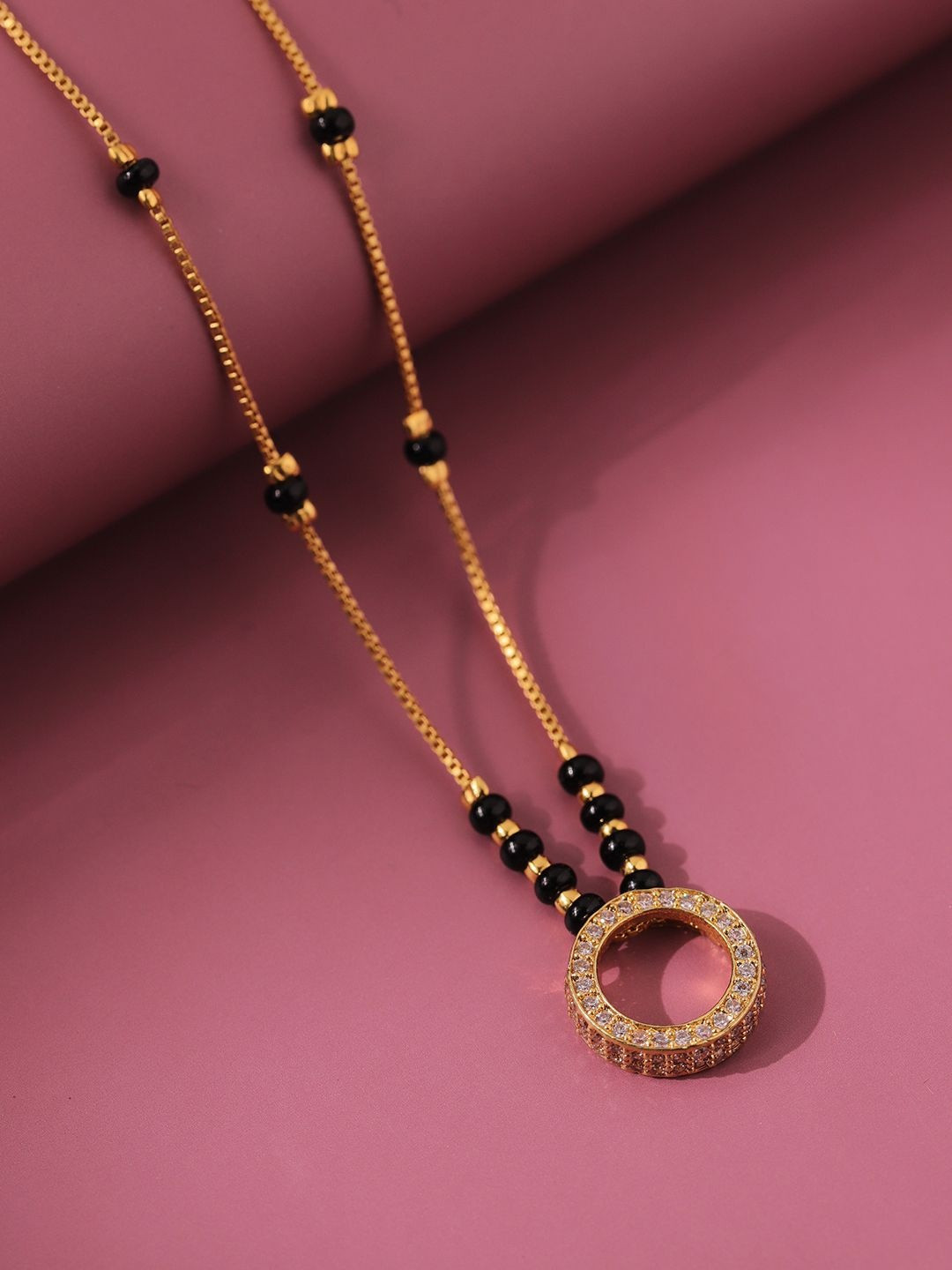 Voylla Eternity Gold-Plated American Diamond Stone Studded & Beaded Mangalsutra