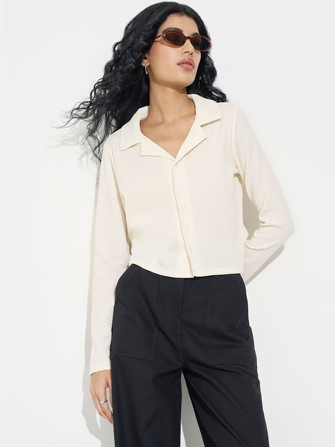 People White Solid Crop Top