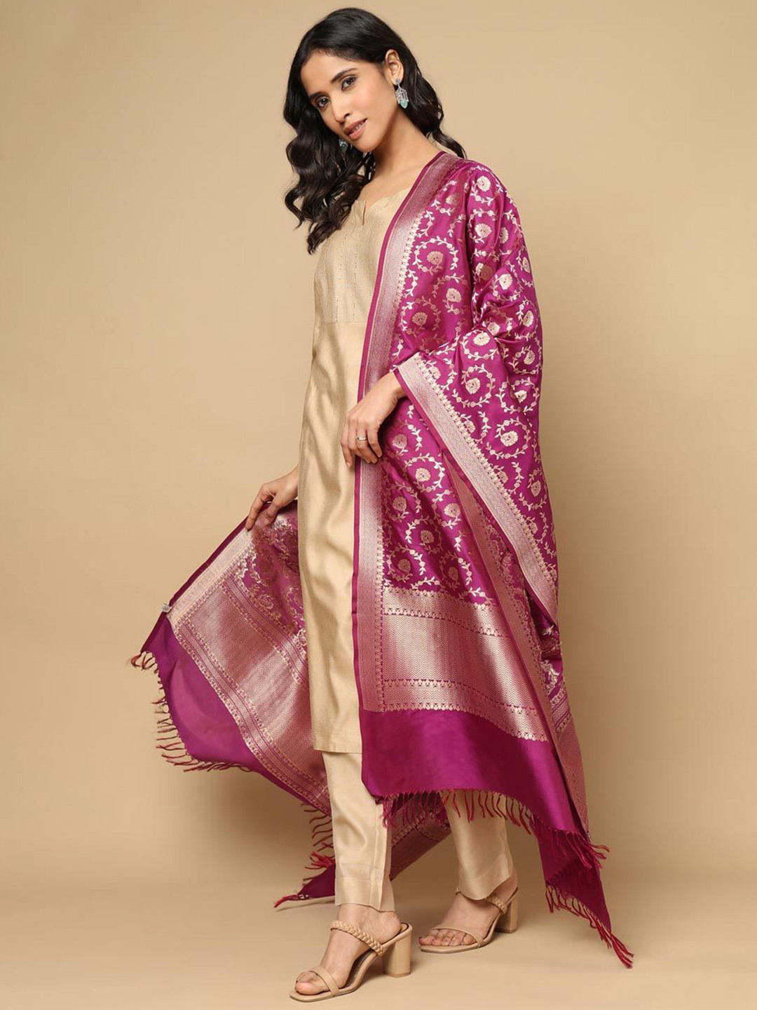 Fabindia Floral Woven Design Zari Work Banarasi Dupatta