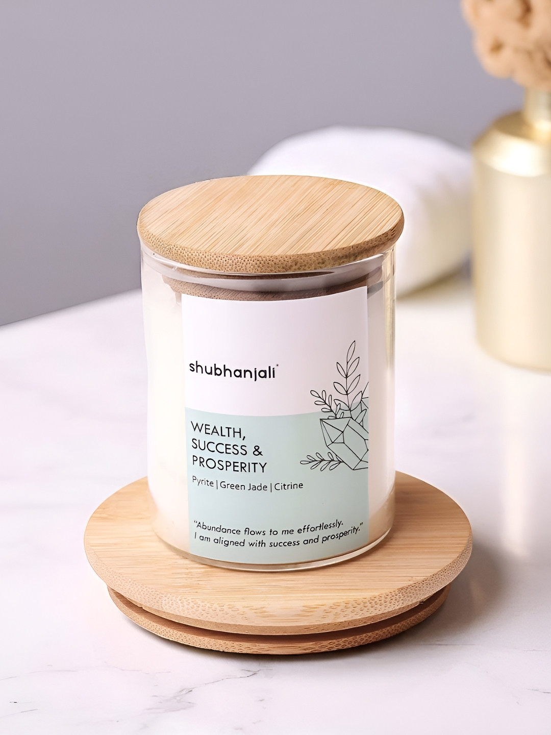 Shubhanjali White Jar Candle With Healing Crystals