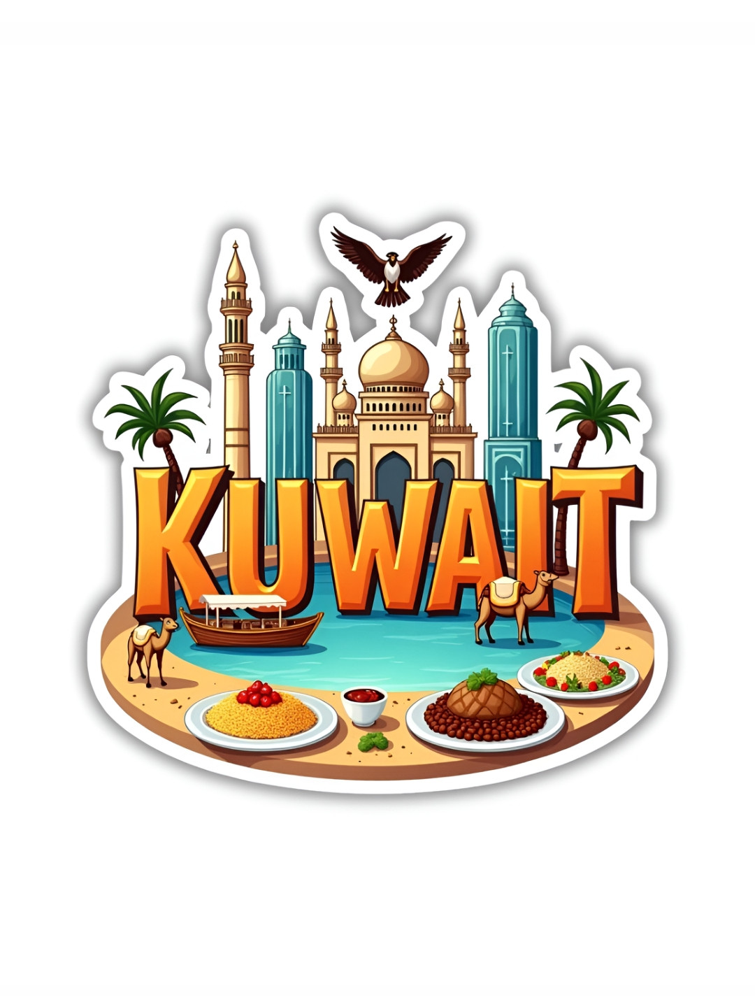 GIFTODAY Blue & Yellow Kuwait Printed Fridge Magnet