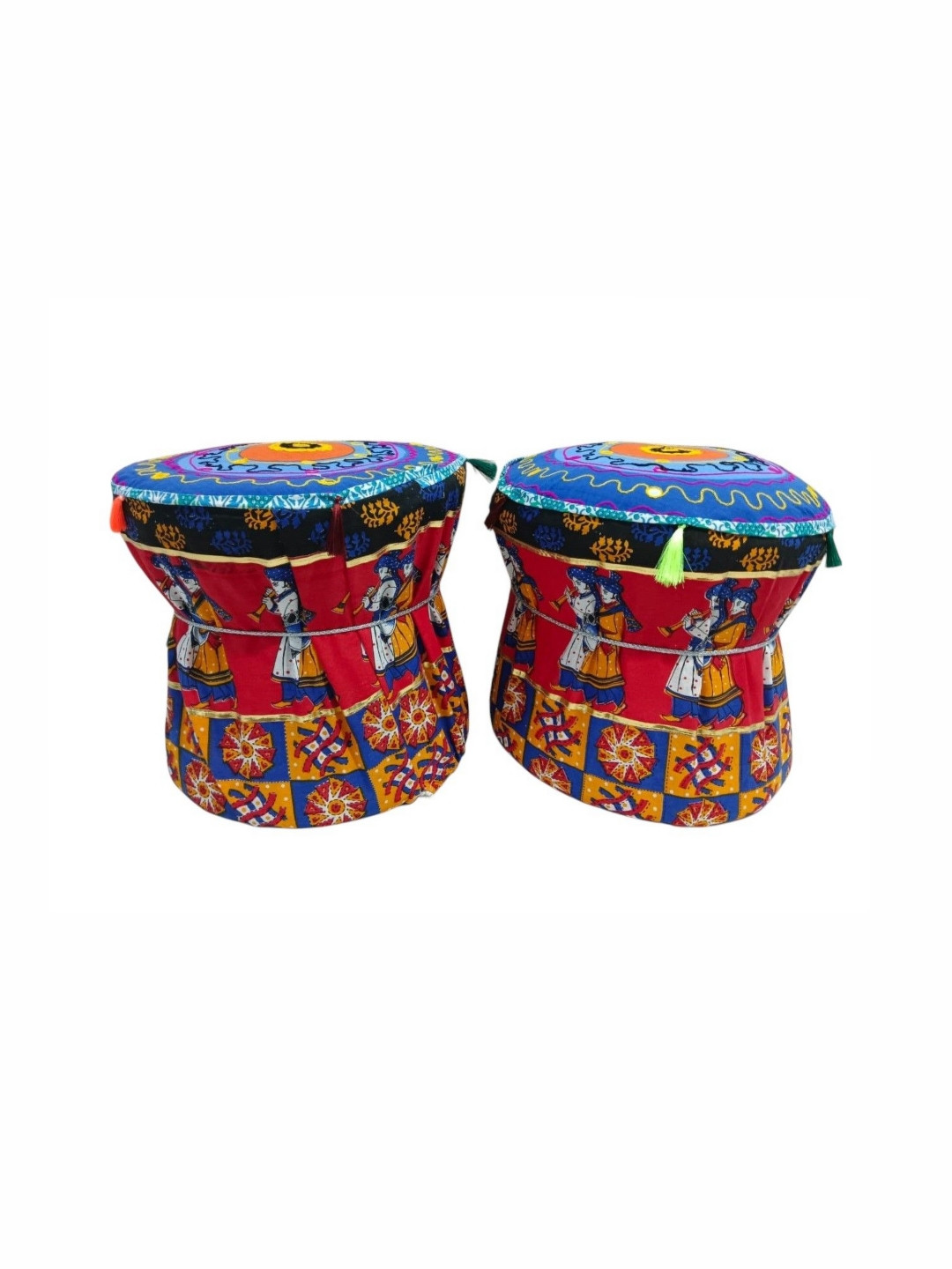 POSHMANDALA Red & Blue 2 Pieces Baraat Design Embroidered Pure Cotton Muda Covers