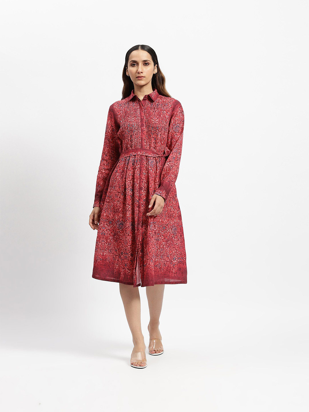 Satya Paul Women Floral Print Linen Shirt Midi Dress