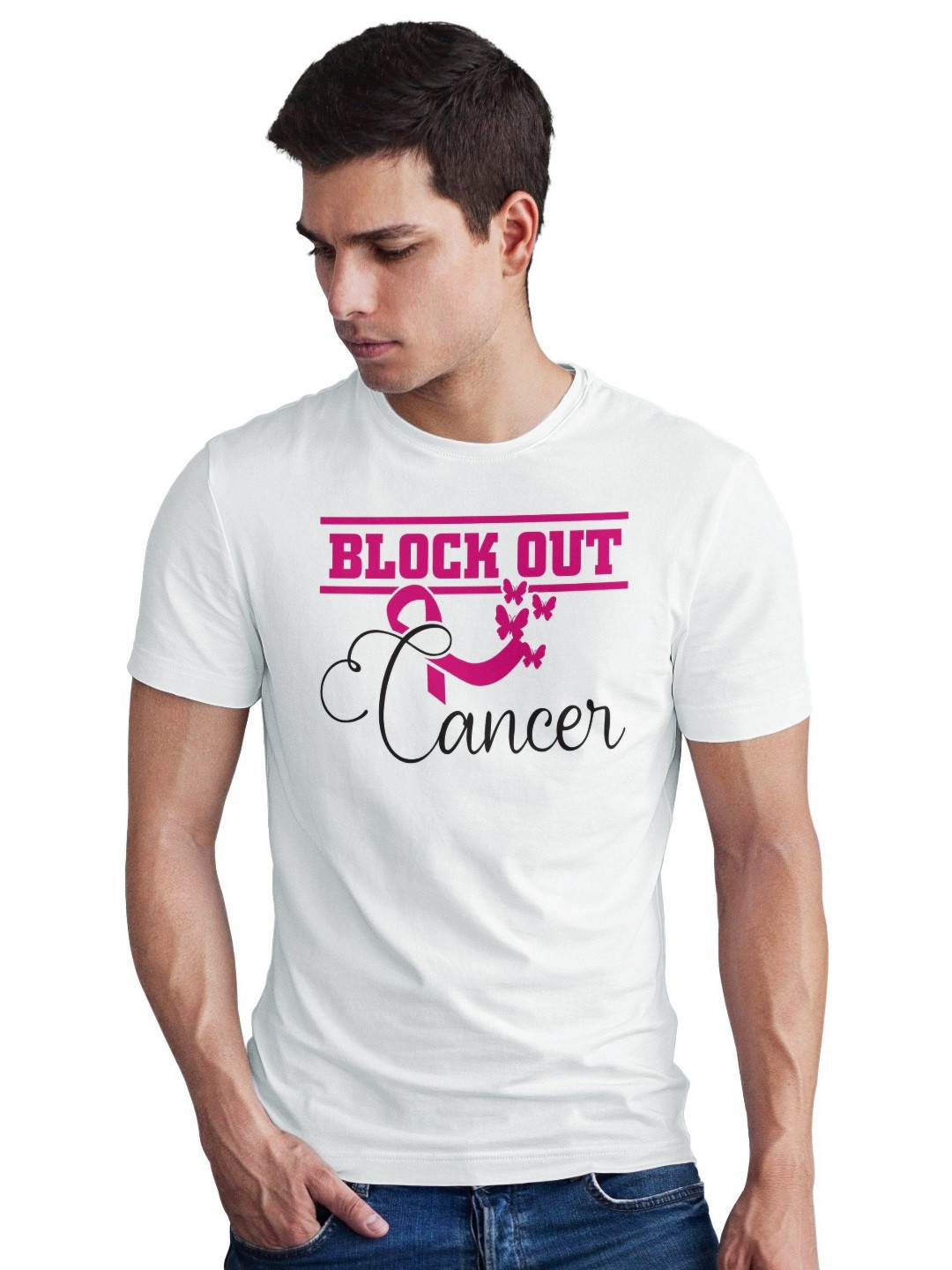 Seekbuylove Block Out Cancer Awareness Typography Printed Cotton Bio Finish T-shirt