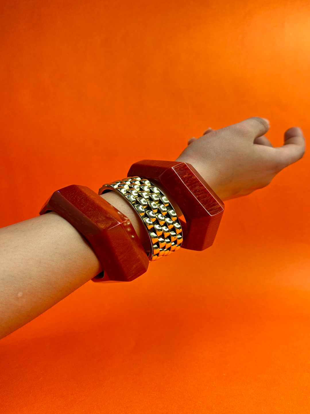 TAG 7 Set Of 3 Textured Hexagonal & Embossed Bangles