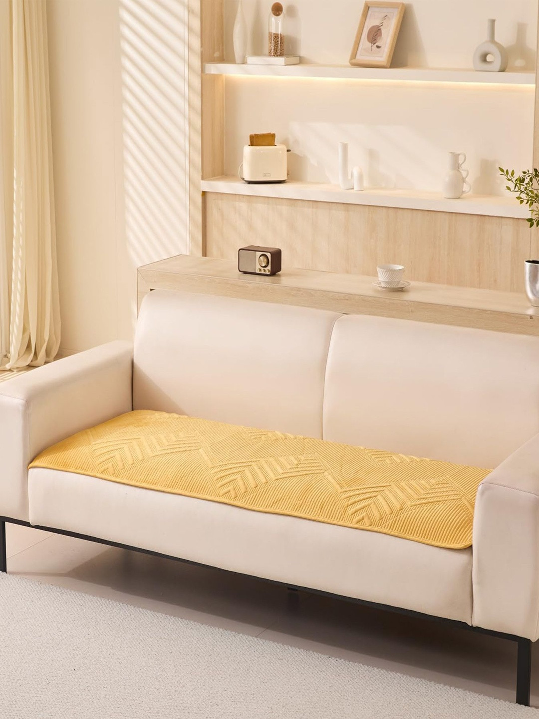HOUSE OF QUIRK Yellow Velvet Anti Slip 3 Seater Sofa Mat
